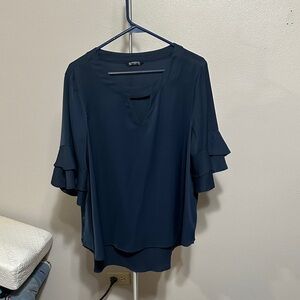 BloomChic Dark Blue Ruffle Sleeve Blouse